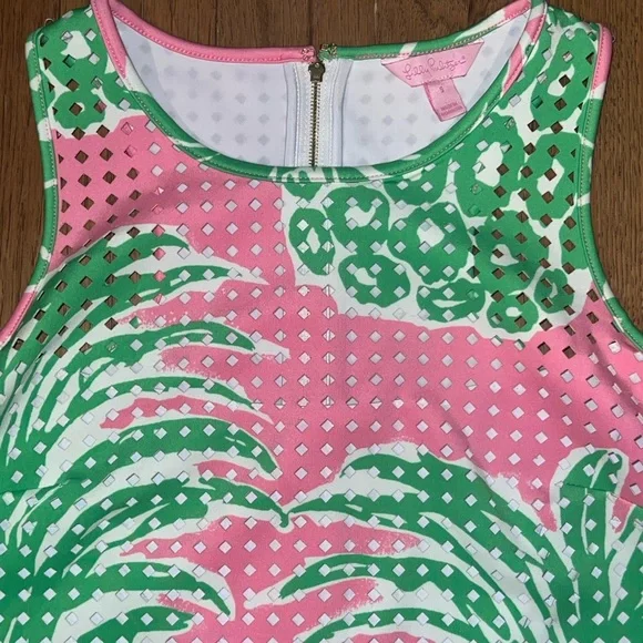 Lilly Pulitzer Perla Pink Laser Cut Scuba Shift Dress Pink and Green - Picture 6 of 13